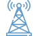 Ícone de torre de telecomunicações com sinal de conectividade sem fio.